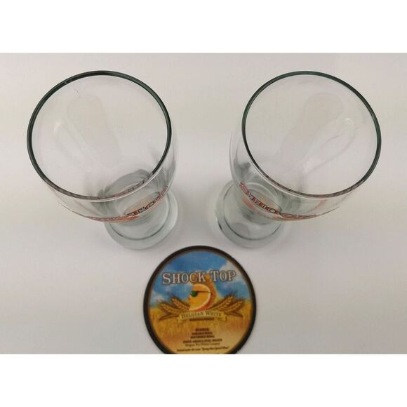2 - SHOCK TOP BELGIAN WHITE Beer Pilsner Glasses &‎ Vintage Beer Coaster - Picture 4 of 16
